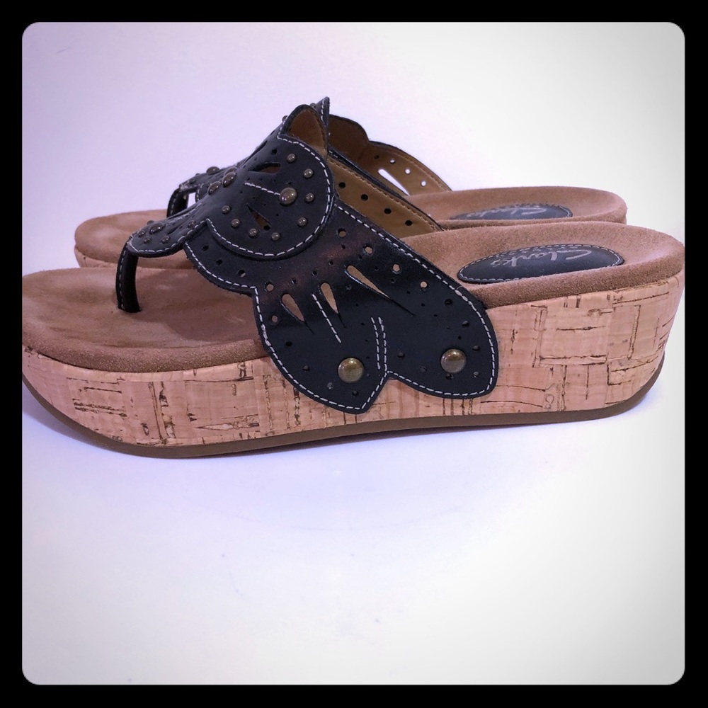 Clark’s leather corks wedges Size 6